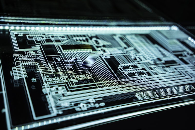 Cyberpunk neon green circuit board pathways glowing intensely, deep tech server farm visualization, high contrast, no human